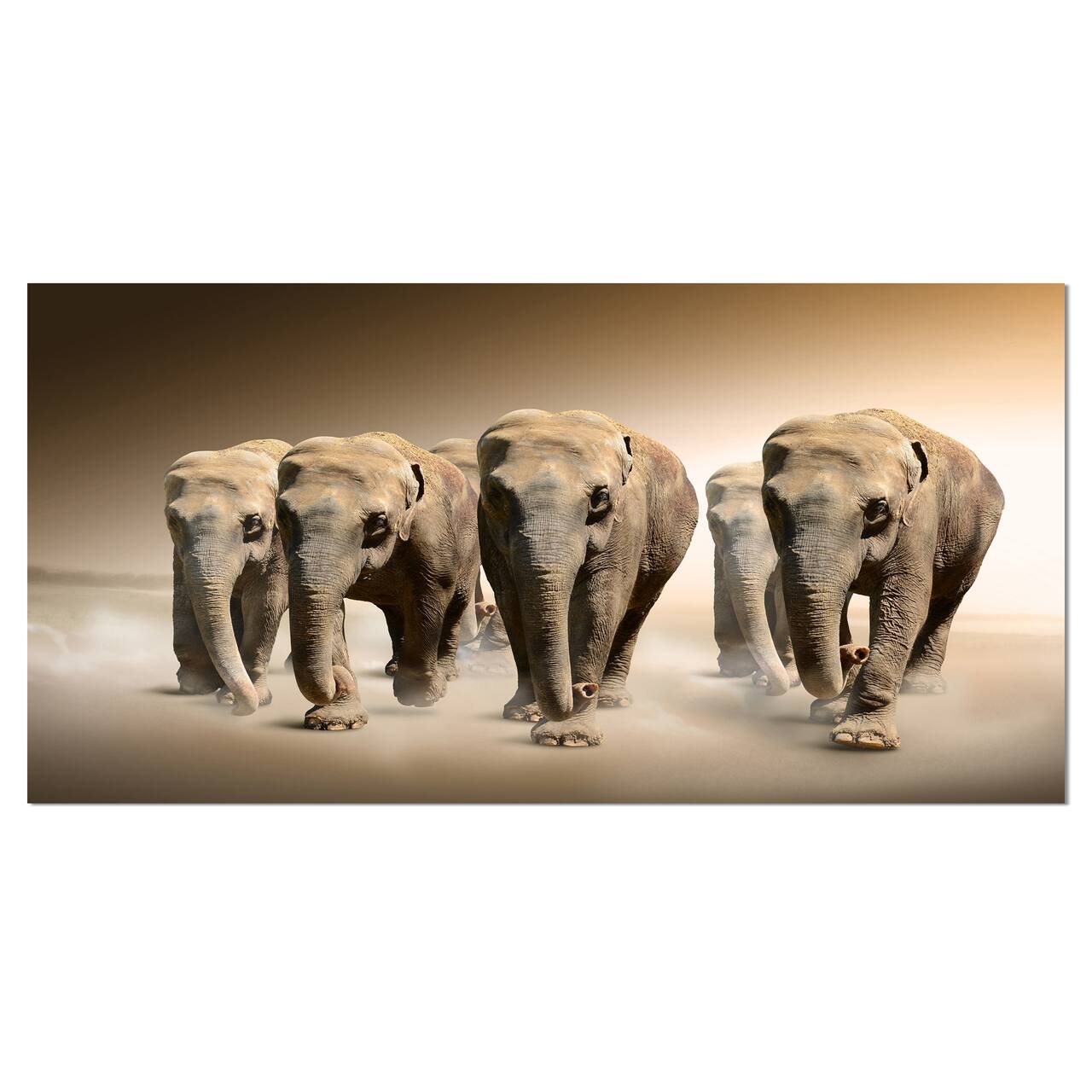 Designart - Walking Herd of Elephants - Animal Canvas Wall Art